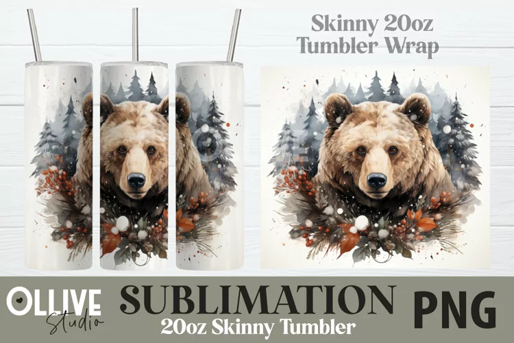 Bear Christmas 20oz Tumbler Wrap PNG