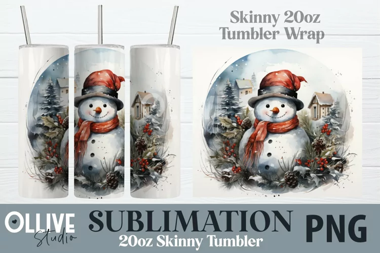Snowman 20oz Tumbler Wrap PNG