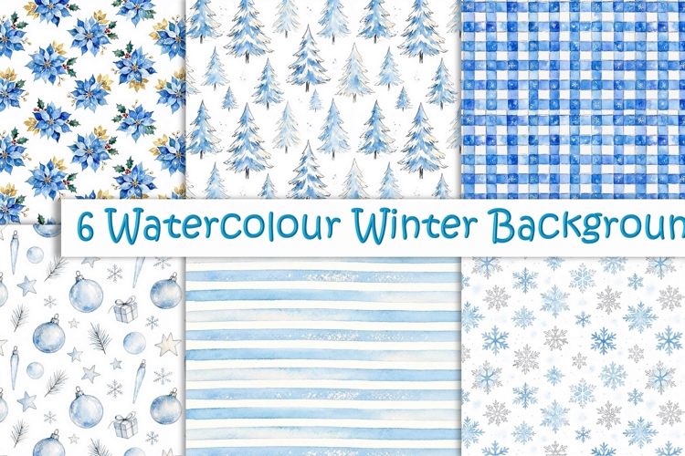 6 Winter Blue and White Backgrounds A4 JPEGS