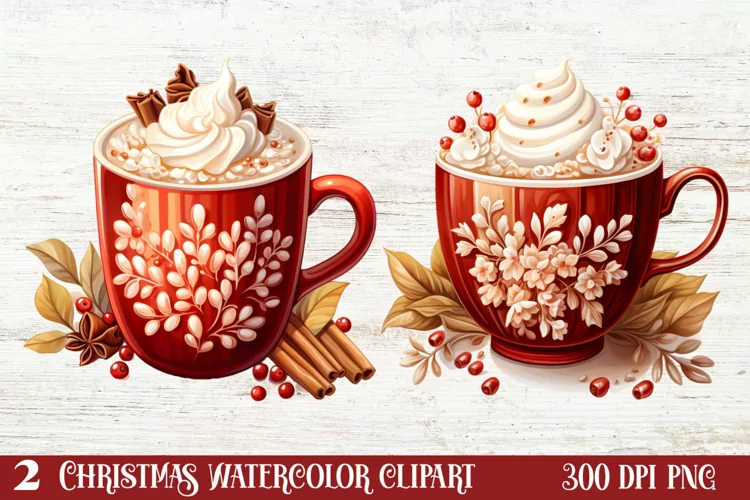 Christmas Hot Cocoa Cup Clipart Sublimation