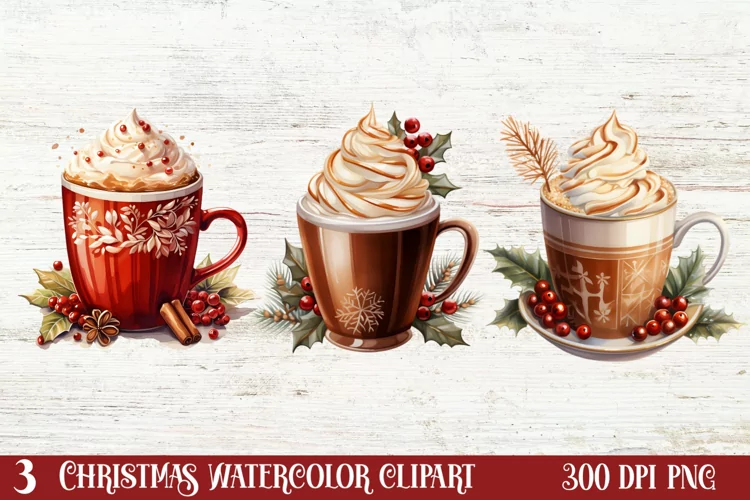 Christmas Hot Cocoa Cup Clipart Sublimation