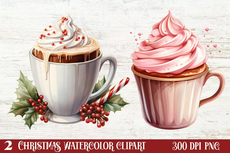 Christmas Hot Cocoa Cup Clipart Sublimation