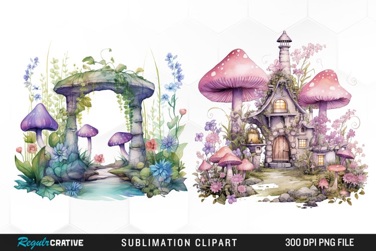 Watercolor Fairy Garden Exquisite Clipart example image 1