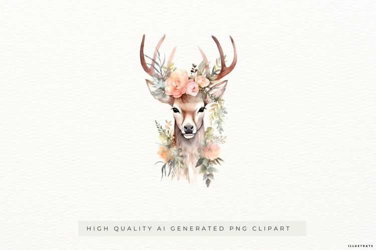 Deer with Peach Floral Crown PNG Clipart