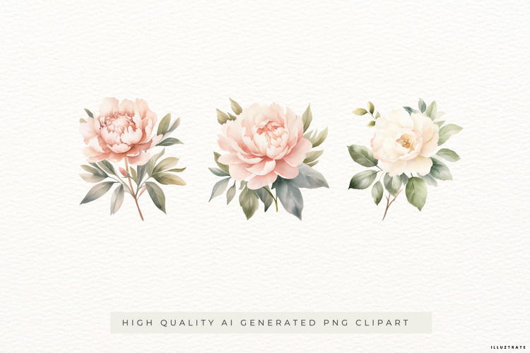 Watercolour Peony Flowers PNG Clipart Set