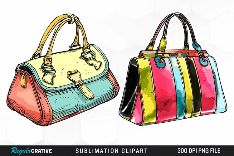Watercolor Pastel Vintage Handbag Clipart