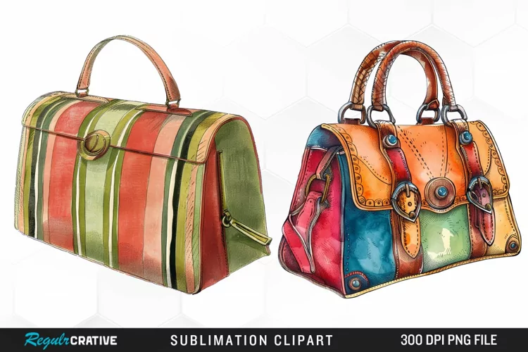 Watercolor Pastel Vintage Handbag Clipart