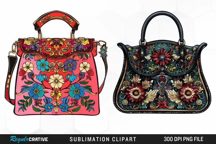 Watercolor Pastel Vintage Handbag Clipart