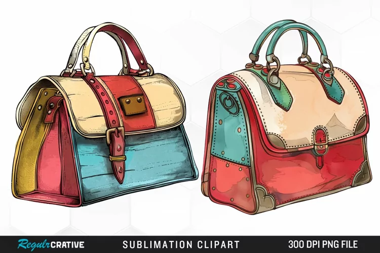 Watercolor Pastel Vintage Handbag Clipart