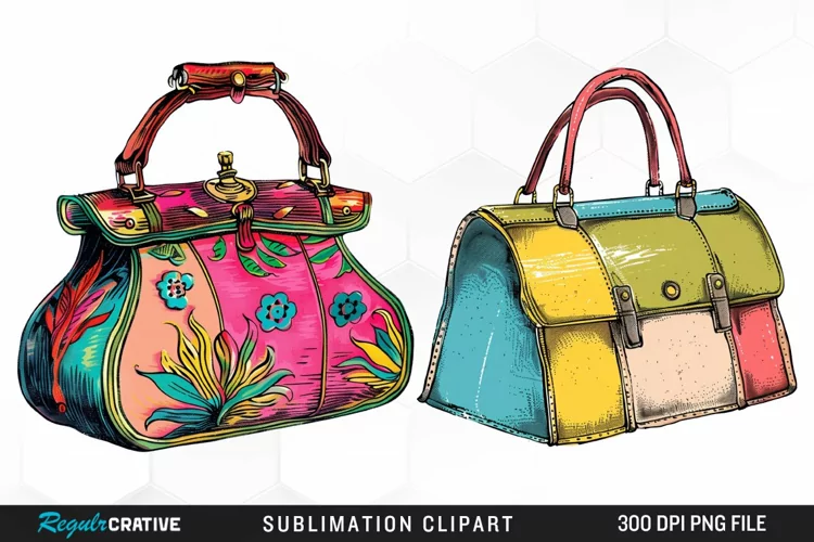 Watercolor Pastel Vintage Handbag Clipart