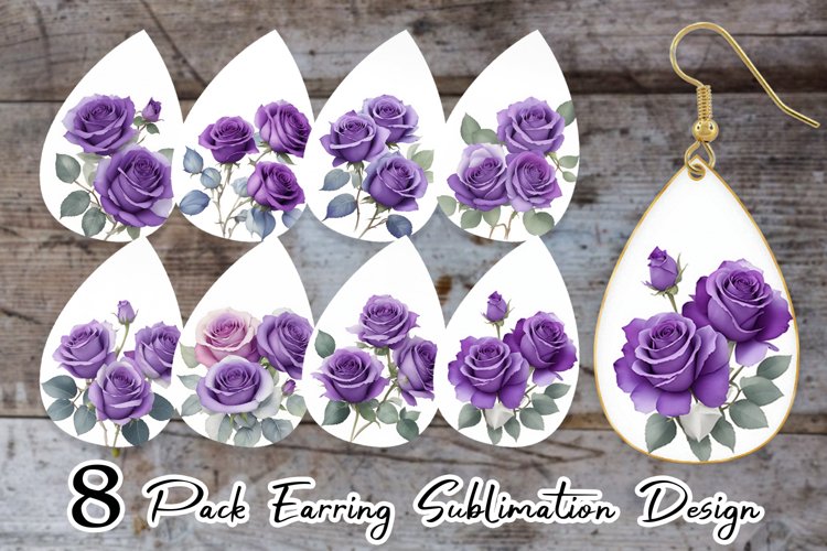 Watercolor Purple Roses Earring teardrop sublimation design