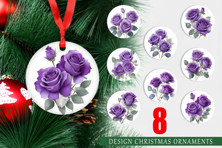 Christmas Ornaments Watercolor Purple Roses