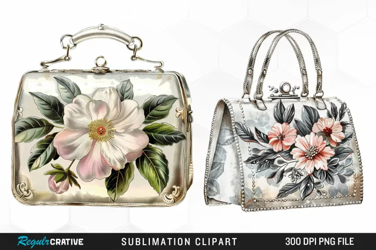 Watercolor Vintage Silver Handbag Art Clipart