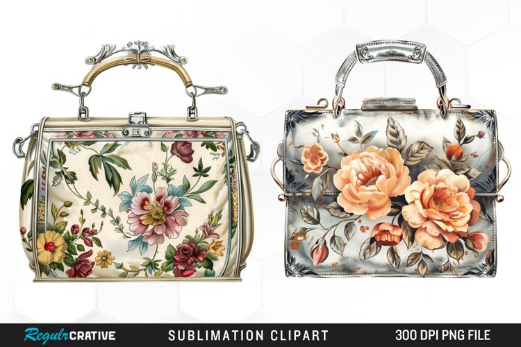 Watercolor Vintage Silver Handbag Clipart example image 1