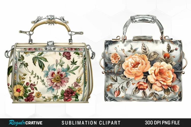 Watercolor Vintage Silver Handbag Clipart