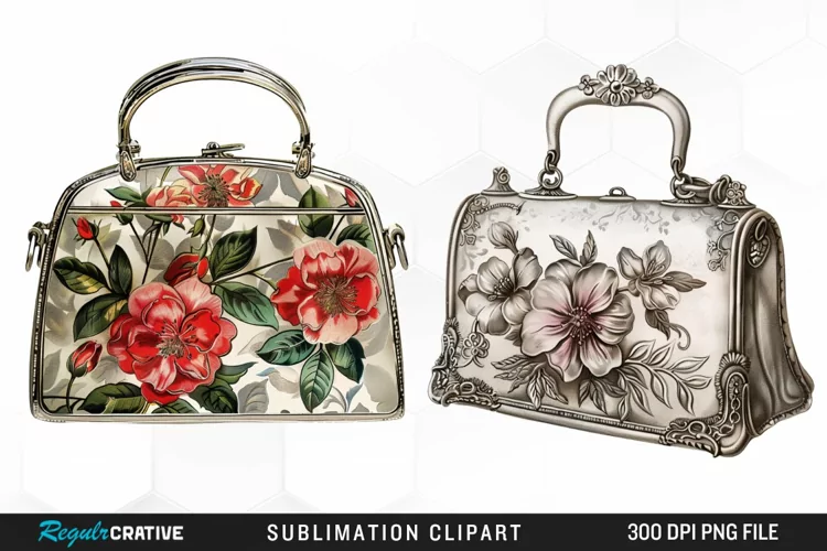 Watercolor Vintage Silver Handbag Clipart