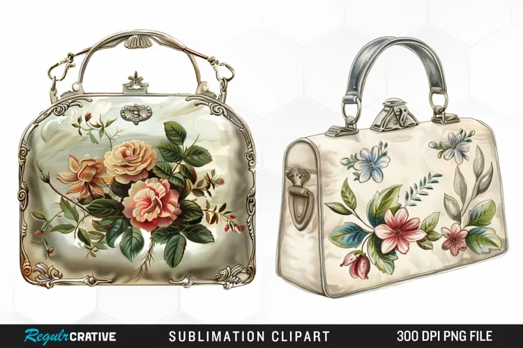 Watercolor Vintage Silver Handbag Art Clipart