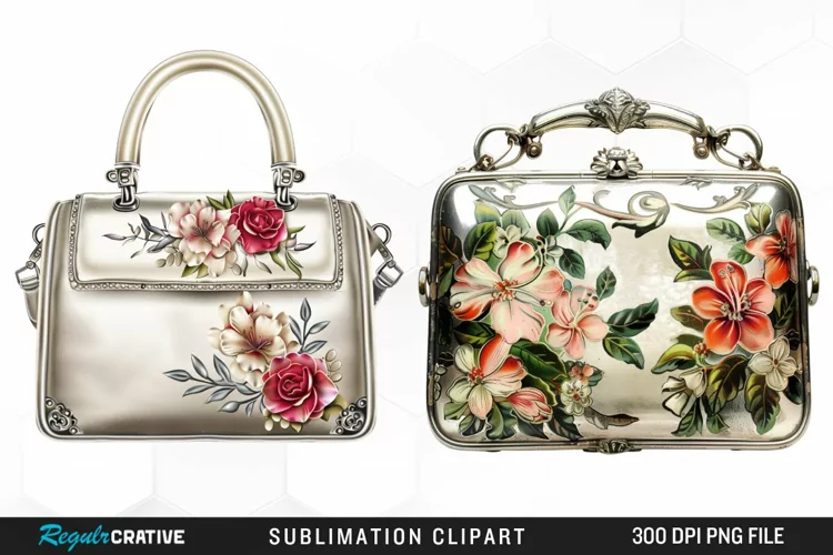 Watercolor Vintage Silver Handbag Clipart