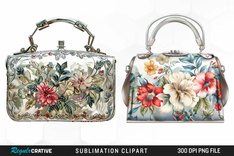 Watercolor Vintage Silver Handbag Clipart