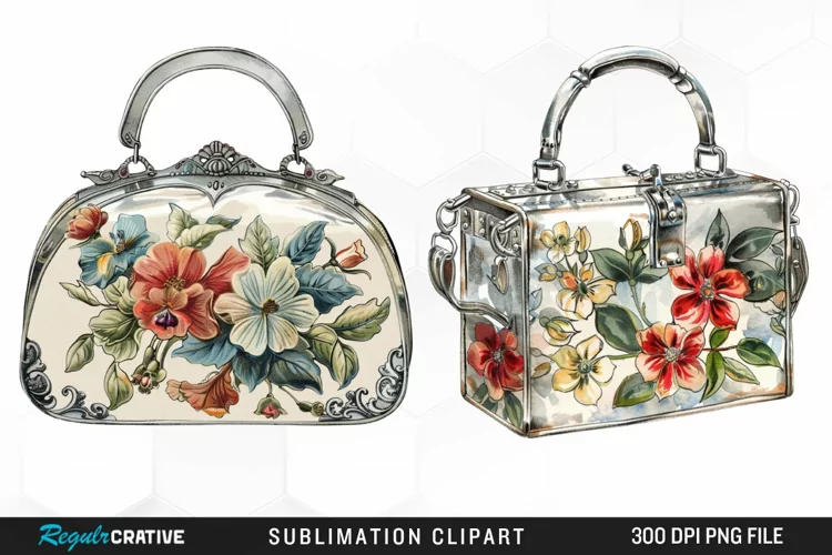 Watercolor Vintage Silver Handbag Art Clipart
