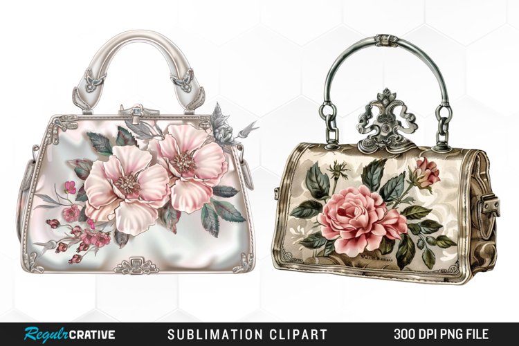 Watercolor Vintage Silver Handbag Art Clipart example image 1