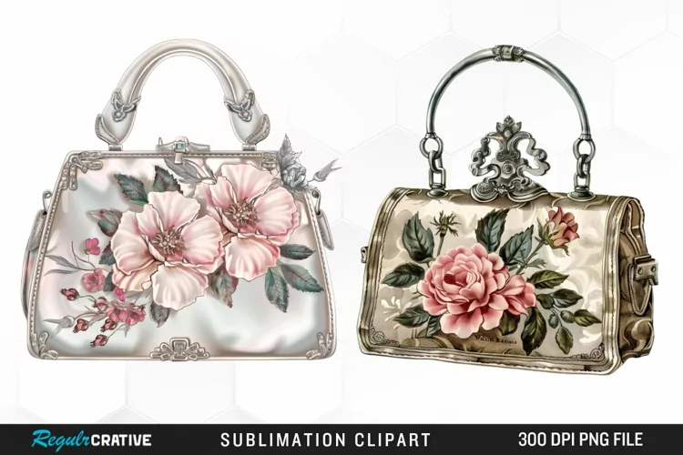 Watercolor Vintage Silver Handbag Art Clipart