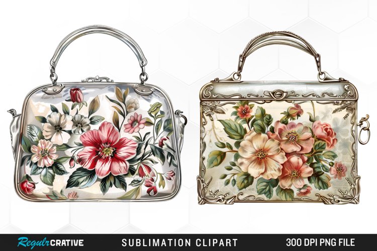 Watercolor Vintage Silver Handbag Art Clipart example image 1