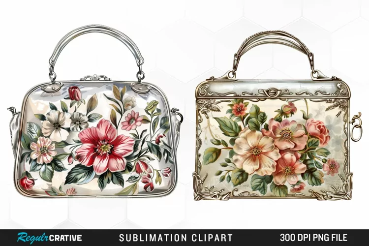 Watercolor Vintage Silver Handbag Art Clipart