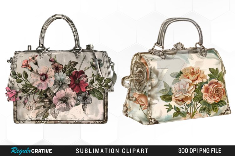 Watercolor Vintage Silver Handbag Clipart example image 1