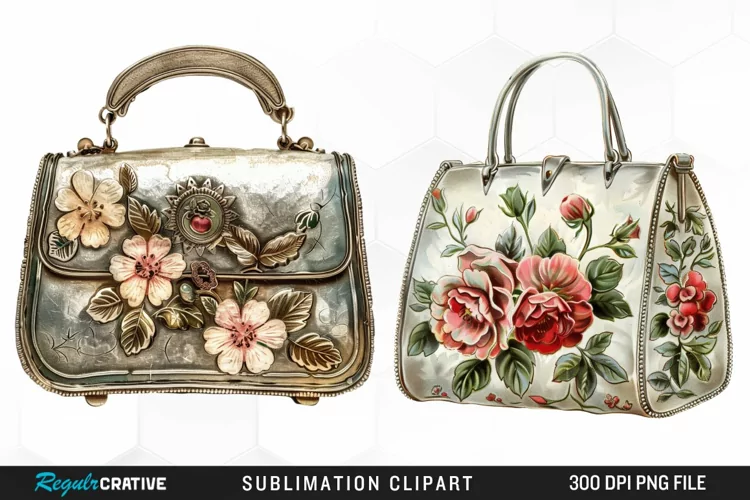 Watercolor Vintage Silver Handbag Clipart