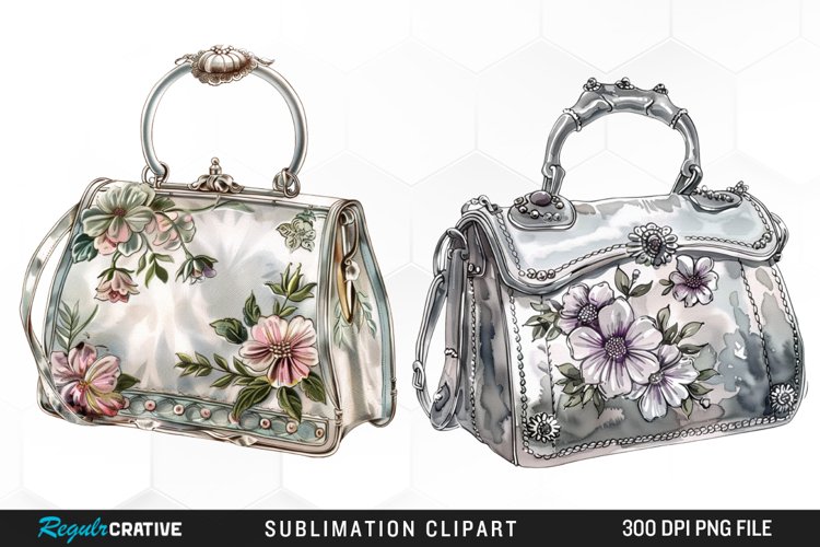 Watercolor Vintage Silver Handbag Clipart