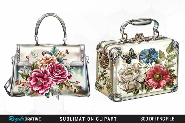 Watercolor Vintage Silver Handbag Clipart