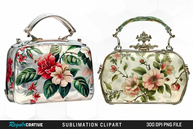 Watercolor Vintage Silver Handbag Clipart