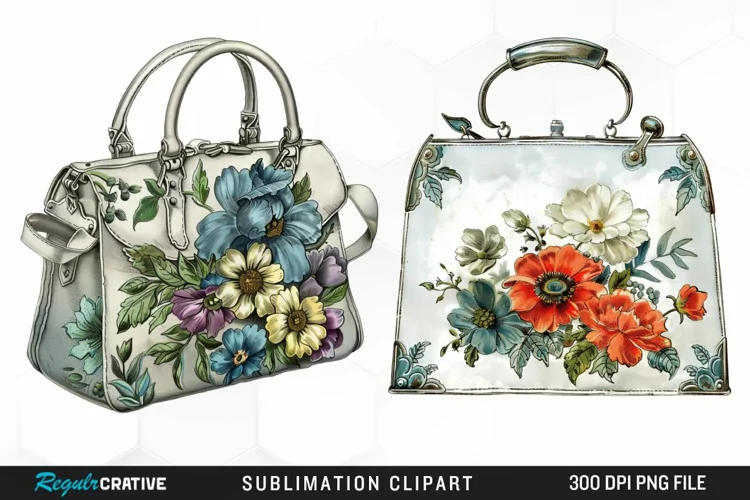 Watercolor Vintage Silver Handbag Art Clipart