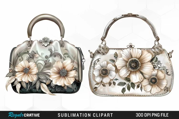Watercolor Vintage Silver Handbag Clipart