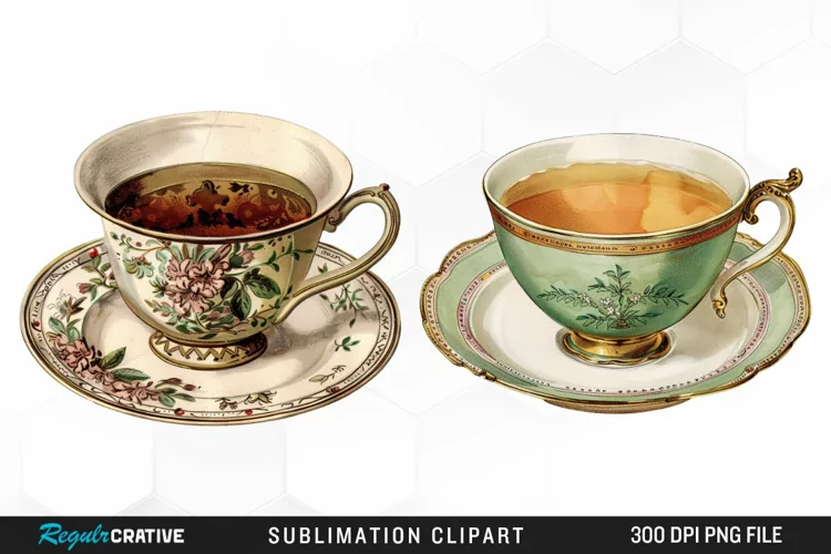 Watercolor Vintage Teacup Graphic Clipart