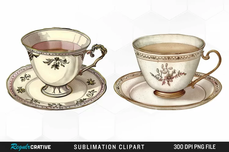 Watercolor Vintage Teacup Exquisite Clipart