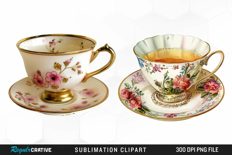 Watercolor Vintage Teacup Graphic Clipart