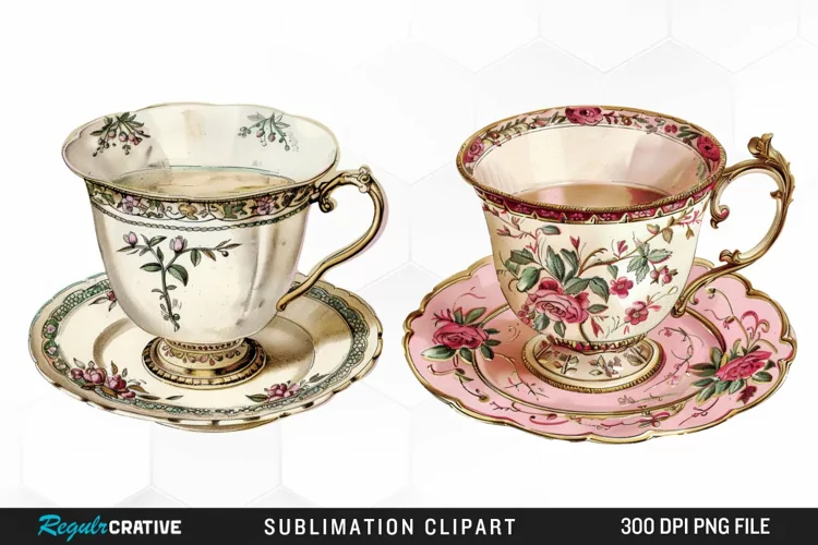 Watercolor Vintage Teacup Exquisite Clipart