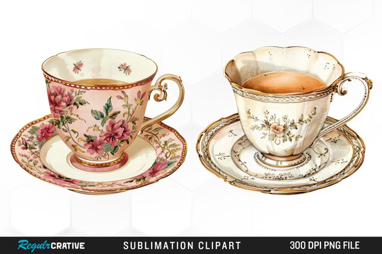Watercolor Vintage Teacup Exquisite Clipart