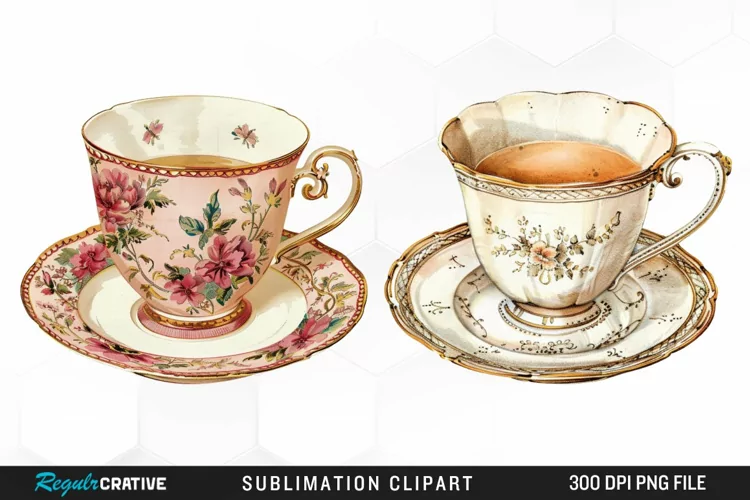 Watercolor Vintage Teacup Exquisite Clipart