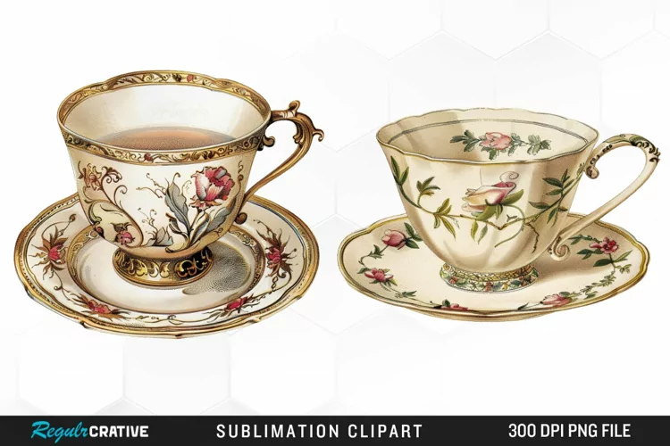 Watercolor Vintage Teacup Exquisite Clipart