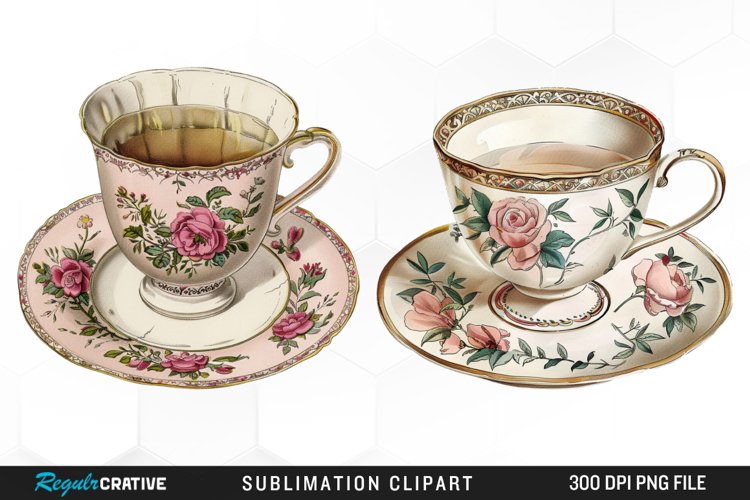 Watercolor Vintage Teacup Graphic Clipart