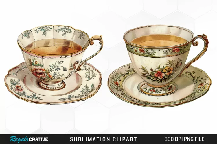 Watercolor Vintage Teacup Exquisite Clipart
