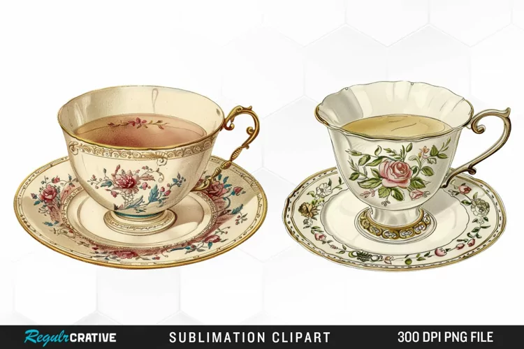 Watercolor Vintage Teacup Graphic Clipart