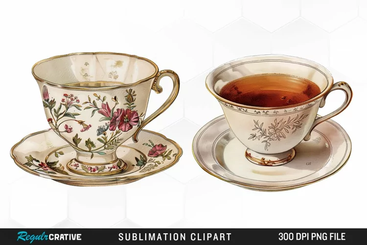 Watercolor Vintage Teacup Exquisite Clipart
