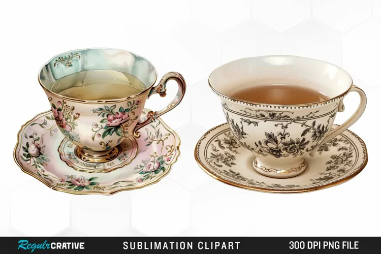 Watercolor Vintage Teacup Exquisite Clipart