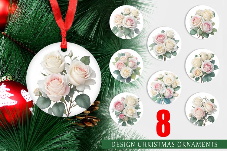 Christmas Ornaments Watercolor White Roses