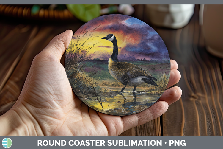 Canada Goose Waterfowl Sunset Round Coaster Sublimation Desi