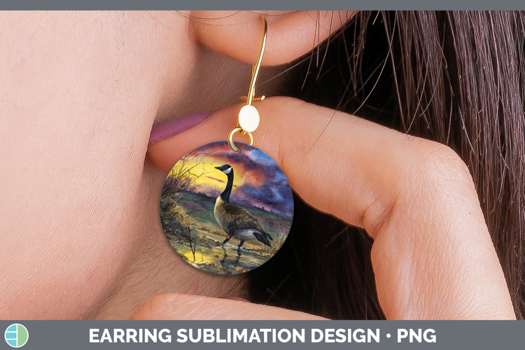Canada Goose Waterfowl Sunset Round Earrings Sublimation Des
